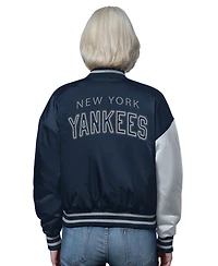Starter Women's Navy/Gray New York Yankees Offside Cropped Full-Snap Varsity Jacket
