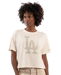 Starter Women's Cream Los Angeles Dodgers Rhinestone Sprinkle Boxy Cropped T-Shirt