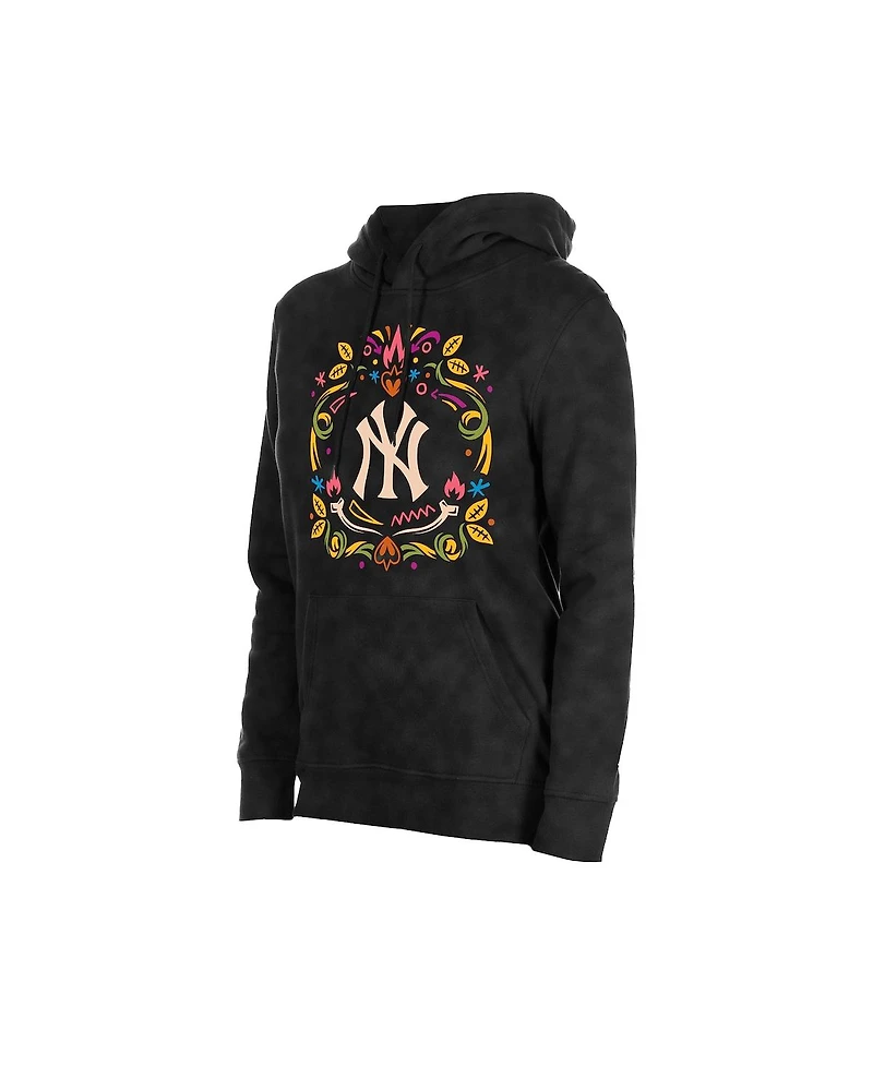 New Era Women's Black York Yankees Dia de Muertos Mineral Wash Hoodie Sweatshirt