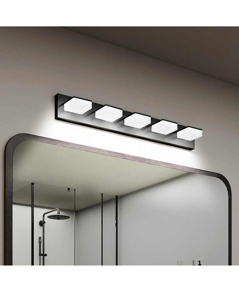 Busdays Led Modern Bathroom Vanity Light Fixtures (5-Light, 32-Inch), Modern Acrylic Bathroom Wall Lighting Fixtures Over Mirror 6000K