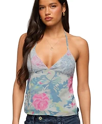 Edikted Women's Bloomey Printed Backless Halter Top