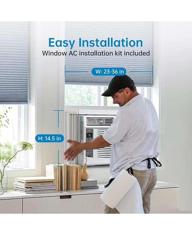 Xo 6000 Btu Window Air Conditioner with Remote Control and Wifi, Cools Rooms Up to 250 Sq. ft. Easy Install Kit, for Bedroom, Office