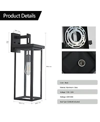 Busdays 2 Pack 20 Inch Modern Outdoor Wall Lantern Black Metal Clear Glass Weatherproof Sconce for Porch Garage Entryway E26 Bulb Compatible No Bulbs