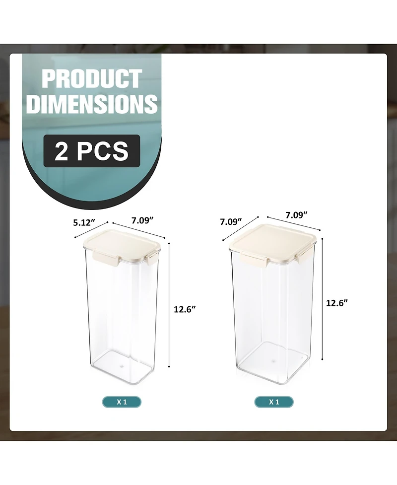 Sorbus 2 Piece Narrow and Square Tall Airtight Food Storage Container – Clear Stackable Canister for Pantry, Rice, Pasta, Cereal and Snacks