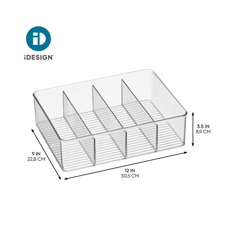 iDesign 4-Section Storage Bin for Pantry or Kitchen Cabinets, Clear
