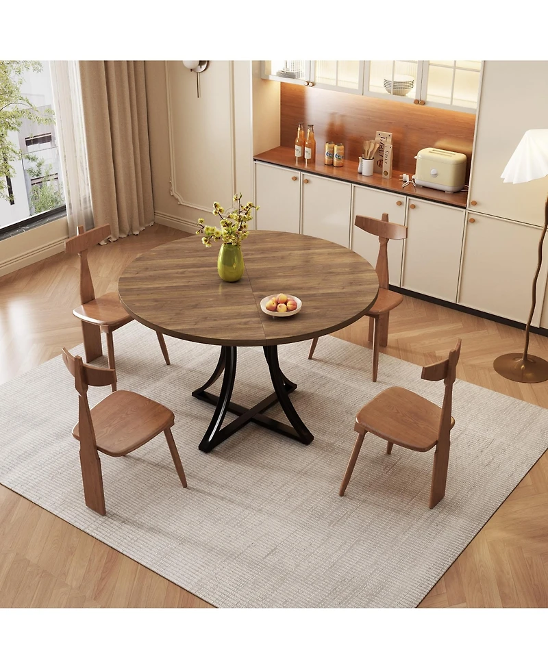 gaomon Industrial Round Dining Table Seats 4-6, Space-Saving Circle Kitchen Table with x-Shaped Stable Pedestal Base, Round Dining Room Table