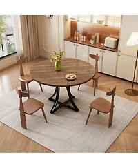 gaomon Industrial Round Dining Table Seats 4-6, Space-Saving Circle Kitchen Table with x-Shaped Stable Pedestal Base, Round Dining Room Table