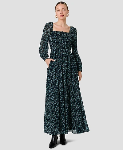 French Connection Women's Marina Square Neck Long-Sleeve Maxi Dress