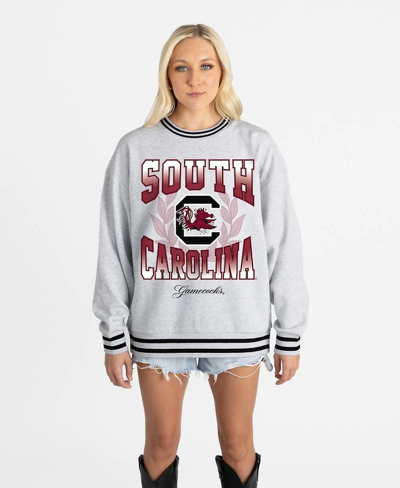 Gameday Couture Women's Ash South Carolina Gamecocks Oversized Fade Route Ringer Stripe Sweatshirt