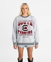 Gameday Couture Women's Ash South Carolina Gamecocks Oversized Fade Route Ringer Stripe Sweatshirt