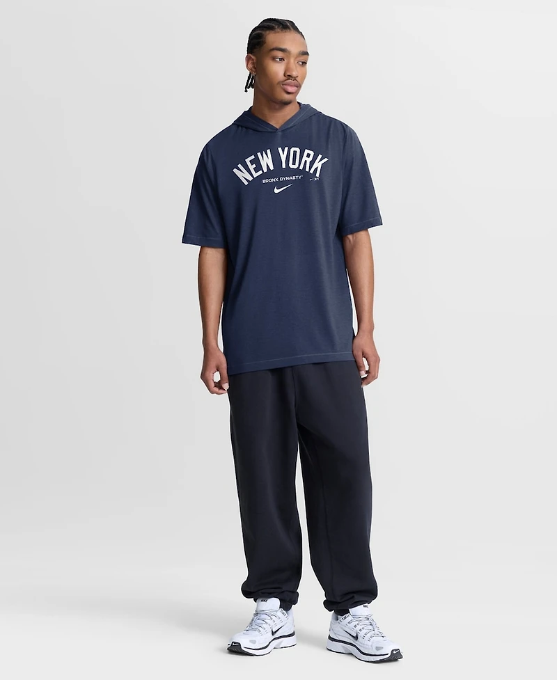Nike Men's Navy New York Yankees Arched Wordmark Tri-Blend Hooded T-Shirt