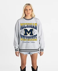 Gameday Couture Women's Ash Michigan Wolverines Oversized Fade Route Ringer Stripe Sweatshirt