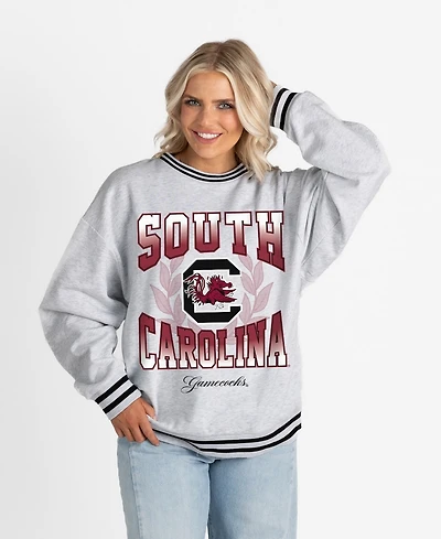 Gameday Couture Women's Ash South Carolina Gamecocks Oversized Fade Route Ringer Stripe Sweatshirt