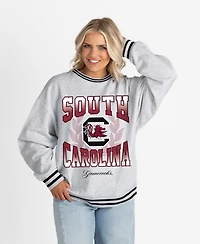 Gameday Couture Women's Ash South Carolina Gamecocks Oversized Fade Route Ringer Stripe Sweatshirt