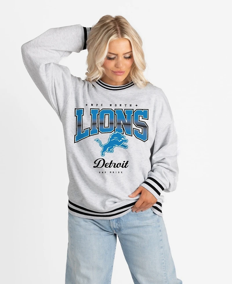 Gameday Couture Women's Ash/Black Detroit Lions Oversized Gridiron Drive Ringer Stripe Sweatshirt