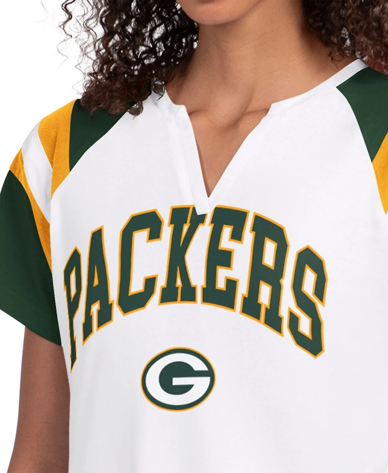 Starter Women's White Green Bay Packers Game On Notch Neck T-Shirt