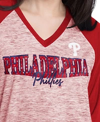G-iii 4Her by Carl Banks Women's Red/Heather Red Philadelphia Phillies Speed Training 3/4-Sleeve Rhinestone V-Neck T-Shirt