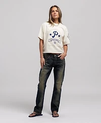 Mitchell & Ness Women's Cream Philadelphia Phillies Cooperstown Yacht Rock Boxy Cropped T-Shirt
