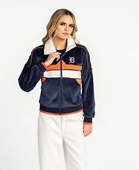The Wild Collective Women's Navy Detroit Tigers Velvet Cord Full-Zip Jacket