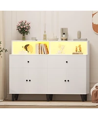 gaomon 6-Drawer Sideboard with Shelves, Mid-Century Modern Buffet Cabinet, Wooden Legs, for Dining Room and Kitchen