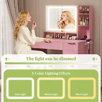 Aheaplus Vanity Desk with Mirror and 3 Color Lights, Makeup Drawers