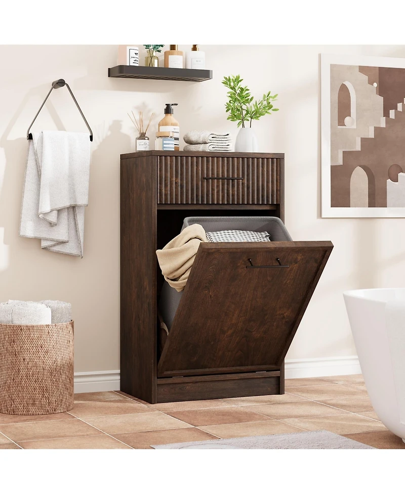 gaomon Fluted Trash Can Cabinet, Hidden Garbage Bin, for Kitchen, Dining or Living Room