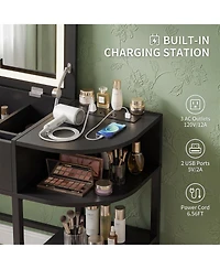 Aheaplus Flip-Top Makeup Dressing Table with mirror and Drawer, Small Vanity Desk Charging Station