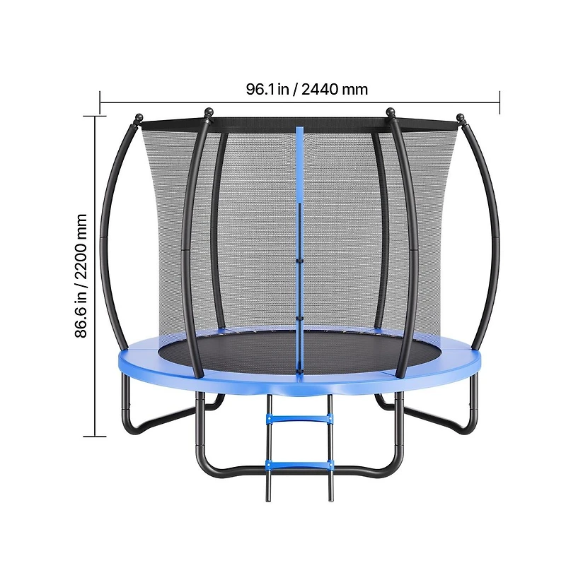 Ruie 8 ft Outdoor Round Trampoline with Enclosure Net Astm Approved 265 lb Capacity