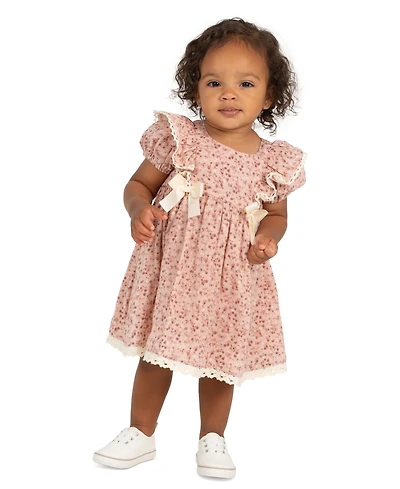 Rare Editions Baby Girls' Printed Cotton Voile Puff Sleeve Dress and Diaper Cover, 2-Piece Set
