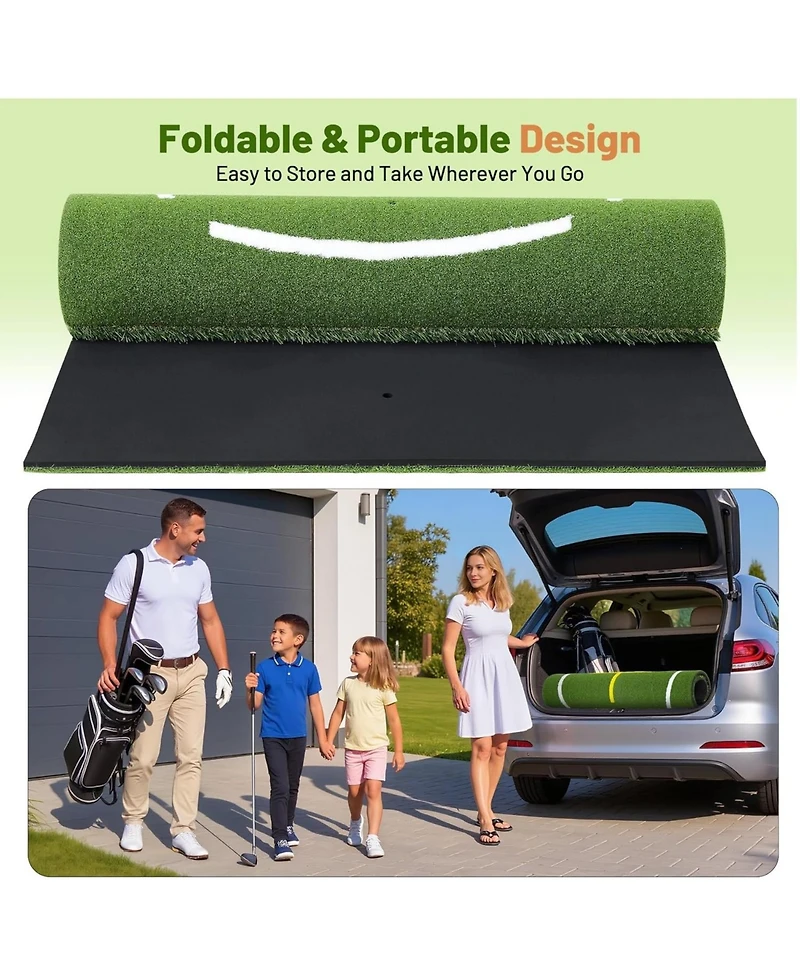 Xo 5x4FT Dual Turf Golf Mat, Thick Practice Mat with Swing Path Guide and Tees for Indoor Outdoor Training