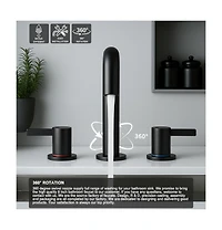 Phying 8-Inch Widespread Lavatory Faucet, 2-Handle 3-Hole with 360degree(s) Spout Vanity and Pop-Up Drain, Brushed Nickel