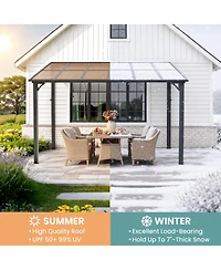 Pamapic Wall Mounted Hardtop Gazebo, Lean-to Patio Awning with Aluminum Frame and Uv-Resistant Polycarbonate Roof