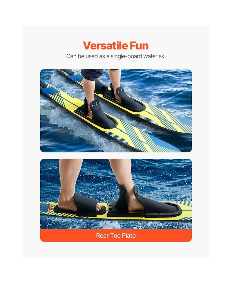 Hikeen Water Skis Adult Water Ski with Adjustable Horseshoe Bindings and Padded Rear Toe Plate High gloss Uv Coating Waterskis