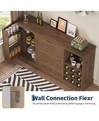 gaomon 63 Inch Farmhouse Sideboard with Wine Racks, Mdf Buffet Cabinet, Drawer and Adjustable Shelves, for Kitchen Dining Room