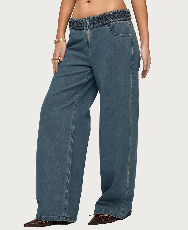 Edikted Women's Braidey Low Rise Baggy Jeans
