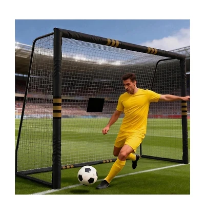 Xo 8FT Soccer Goal, Metal Frame with Foam Padded Posts, Weatherproof Net, Easy Assembly Backyard Training Goal
