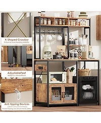 gaomon Industrial Kitchen Bakers Rack with Power Outlet – Microwave Stand with Refrigerator Storage Space, Freestanding Shelf for Pantry Living Room