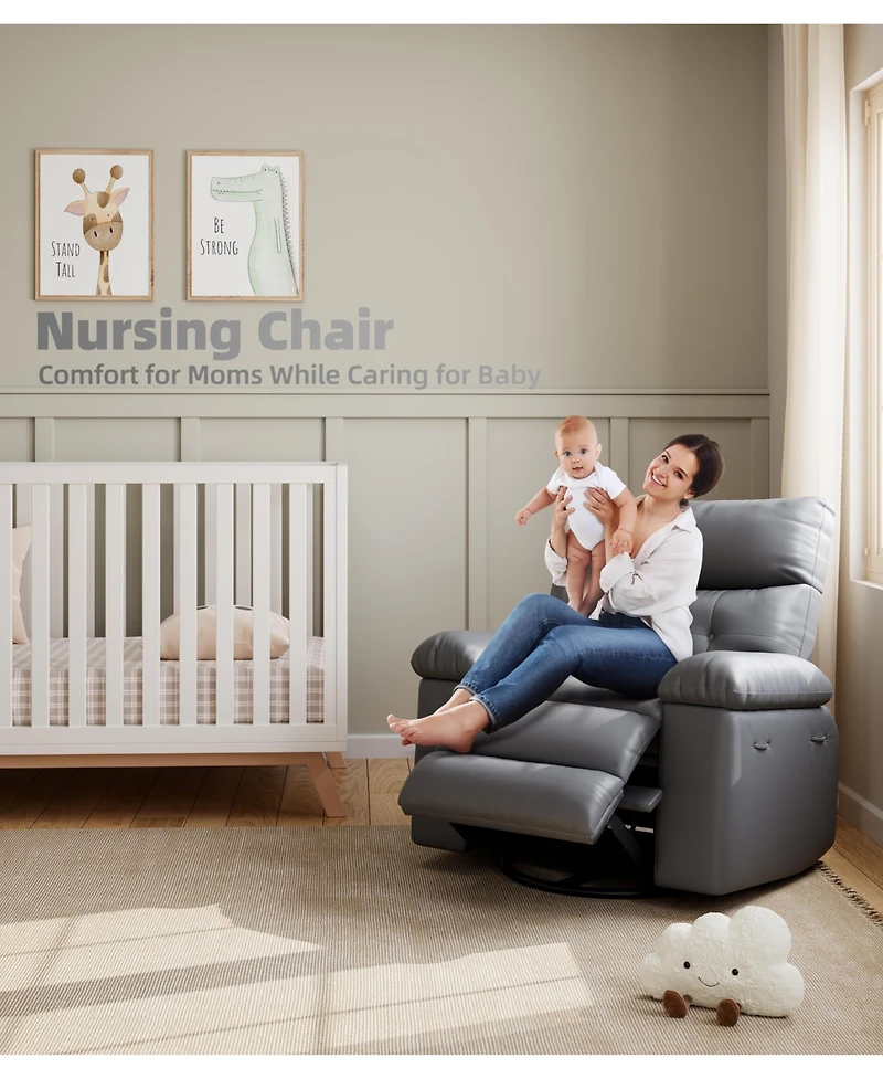 gaomon 360 Swivel Manual Recliner Chair, Pu Leather Single Sofa Seat with Side Pocket, 135 Degree Recline, for Living Room Bedroom