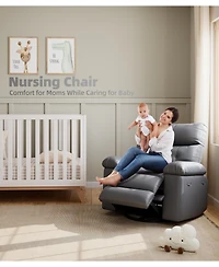 gaomon 360 Swivel Manual Recliner Chair, Pu Leather Single Sofa Seat with Side Pocket, 135 Degree Recline, for Living Room Bedroom