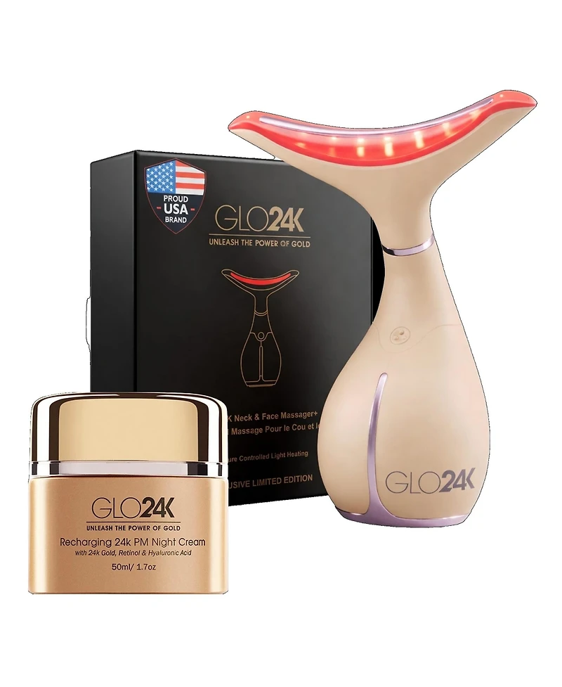 GLO24K 7 Color Led Neck and Face Beauty Device and 24K Recharging Pm Night Cream