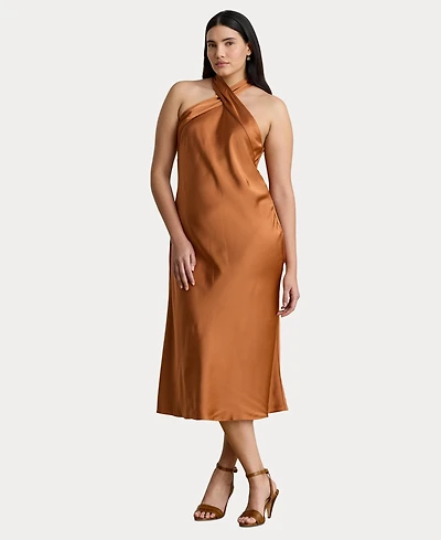 Lauren Ralph Women's Tie-Back Charmeuse Halter Cocktail Dress