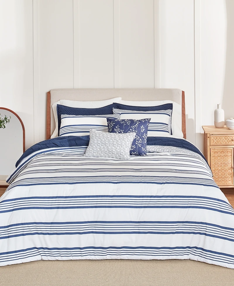 Anne Klein Archer Stripe Cotton Blend -Piece Comforter Set