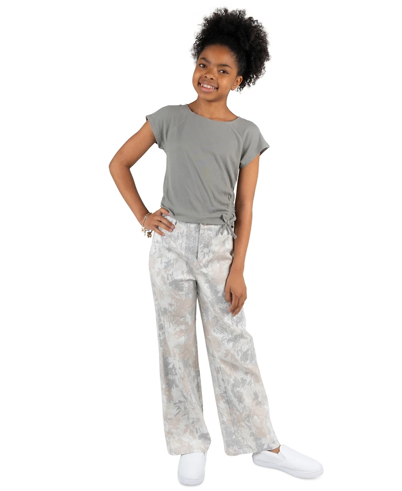 Tween Diva Girls' 7-16 Rib Knit T-Shirt and Printed Twill Pant, 2-Piece Set