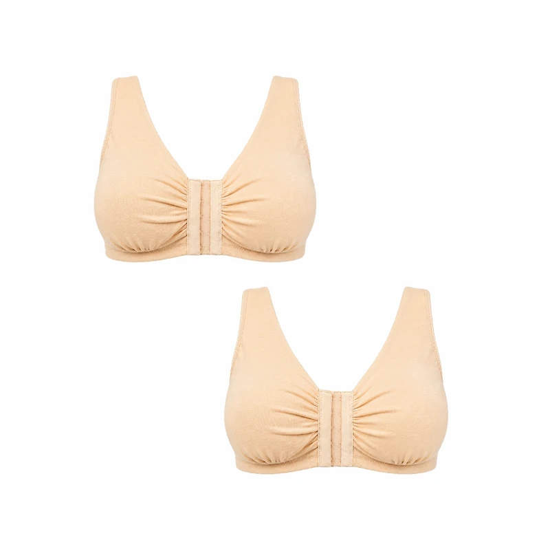 Meadow Women's Ease Cotton Front Closure Bra for Mastectomy 2-Pack