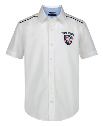 Tommy Hilfiger Boys' 8-20 Logo Short-Sleeve Button-Front Shirt