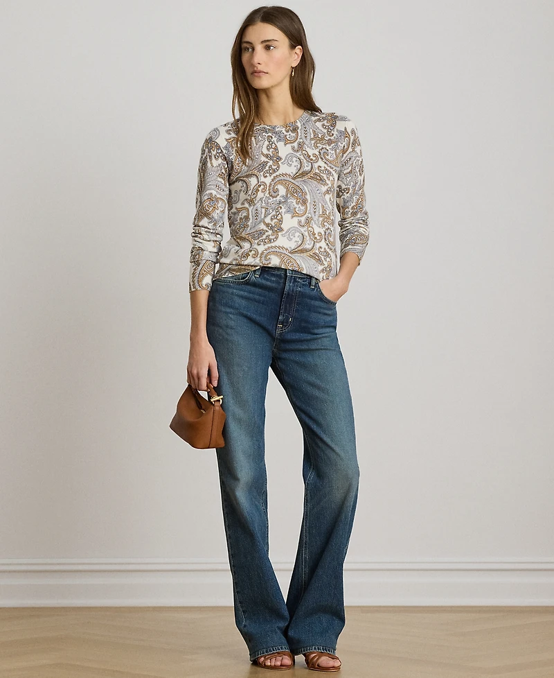 Lauren Ralph Petite Paisley Print Crewneck Sweater