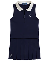 Polo Ralph Lauren Girls' 2T-6X Stretch Mesh Boxy Shirt and Skort, 2-Piece Set