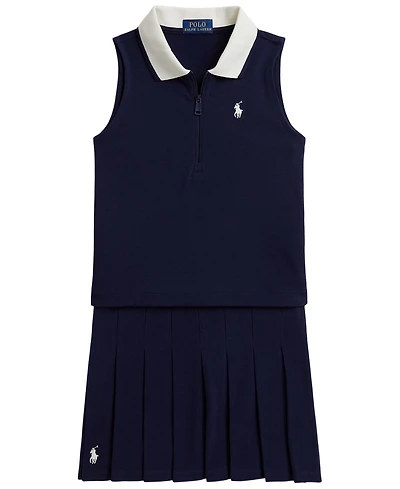 Polo Ralph Lauren Girls' 7-16 Stretch Mesh Boxy Shirt and Skort, 2-Piece Set