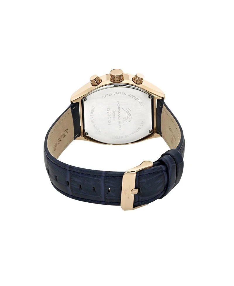 Porsamo Bleu Roman Chronograph Genuine Leather Rose Tone and Men's Watch 1293CROL