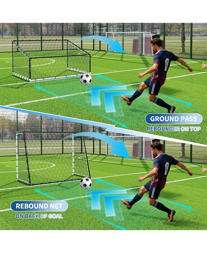 Xo 5-in-1 Soccer Goal , Portable Steel Frame Soccer Net with Rebounder, Collapsible Training Goal for Backyard Practice